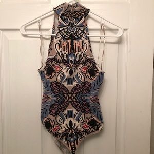 Free People Patterned Turtle neck bodysuit